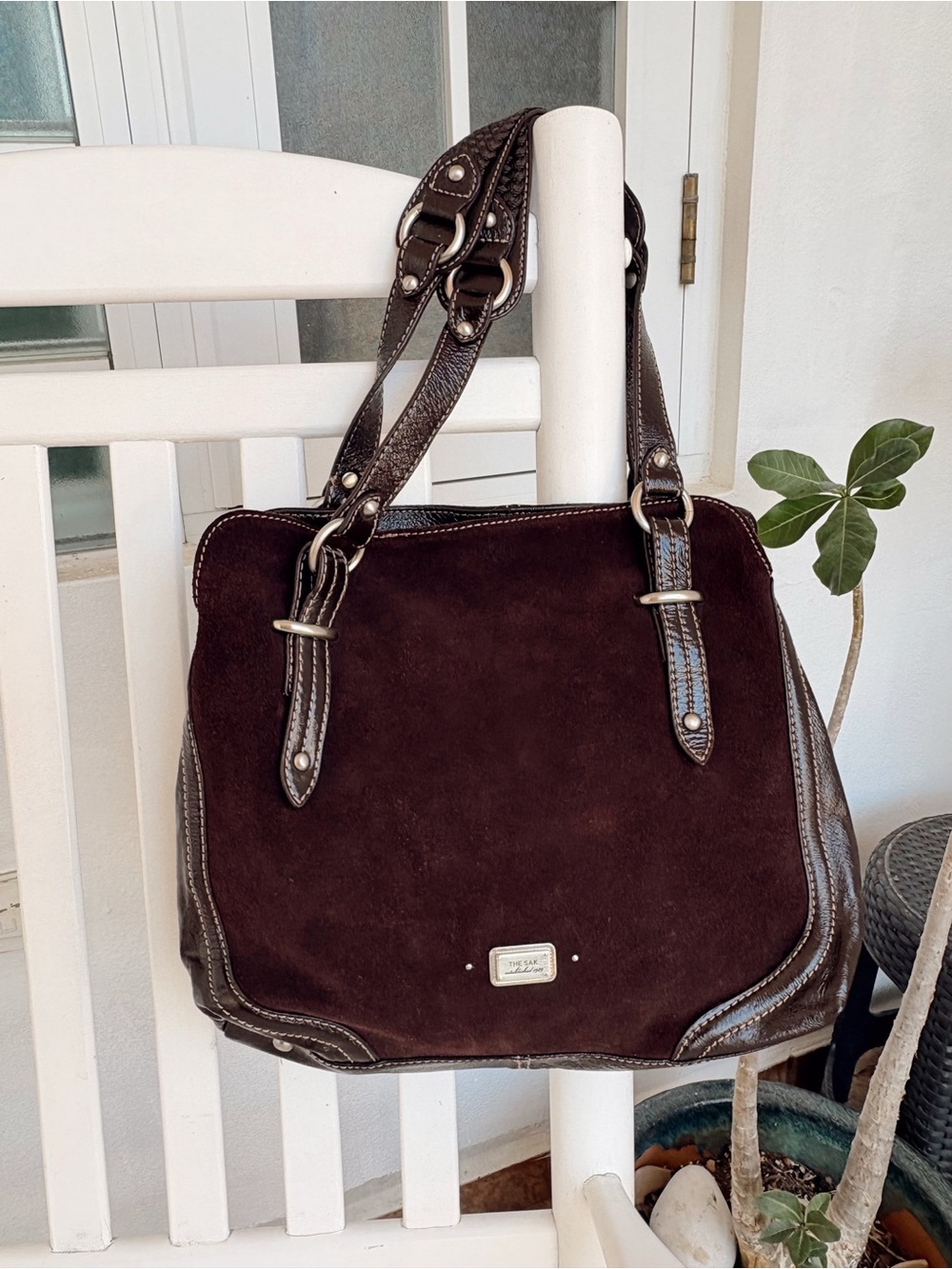 The San Suede & Leather Tote Bag in Dark Brown Y2K style